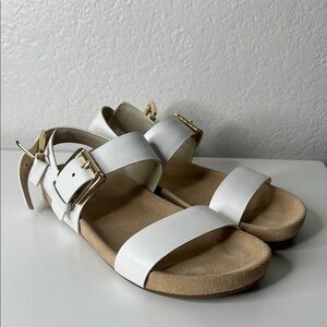 NWOT Michael Kors White and Tan Sandals with Adjustable Buckle